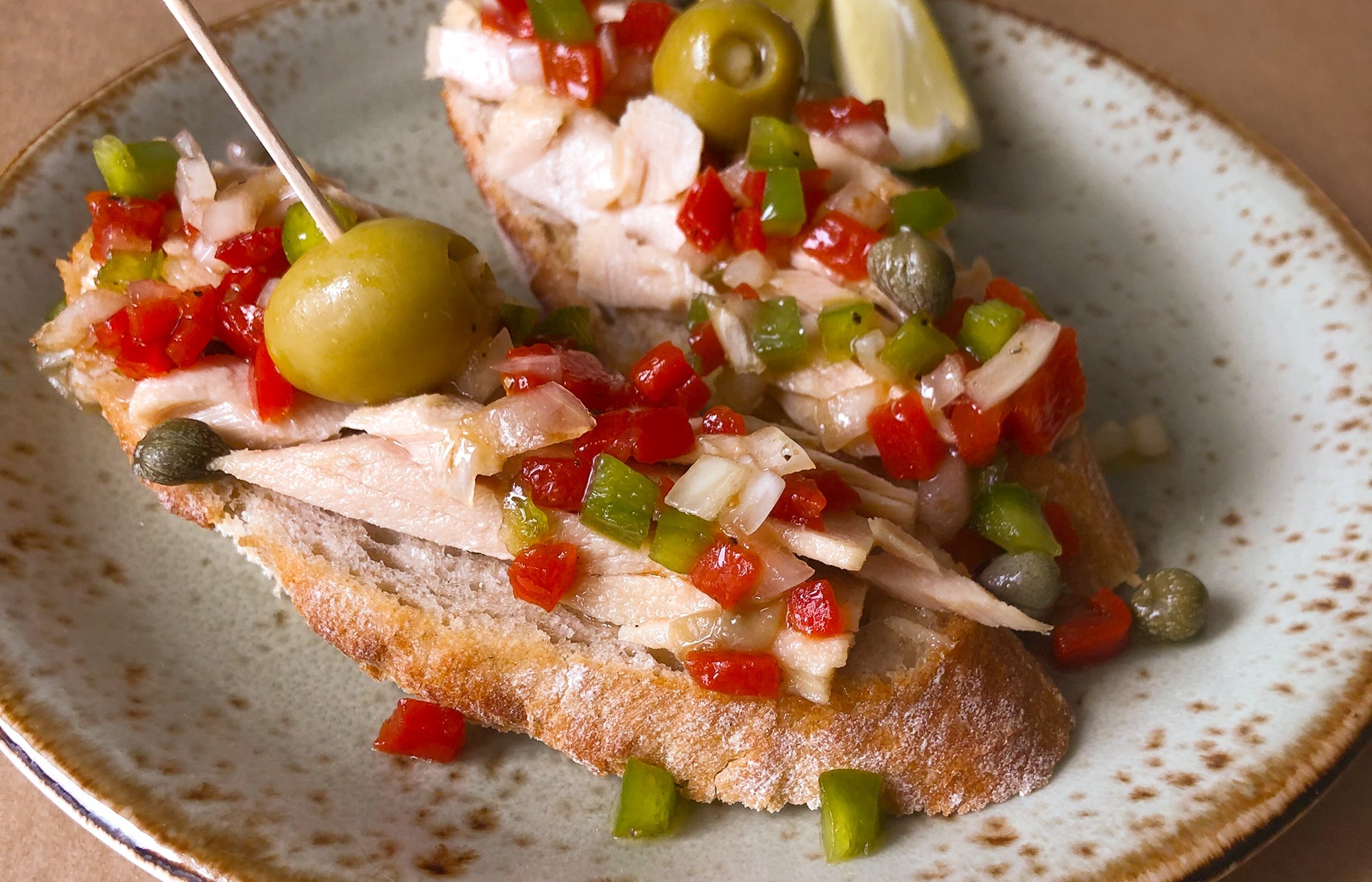 Bonito Tuna with Piquillo Pepper Vinaigrette on Toast
