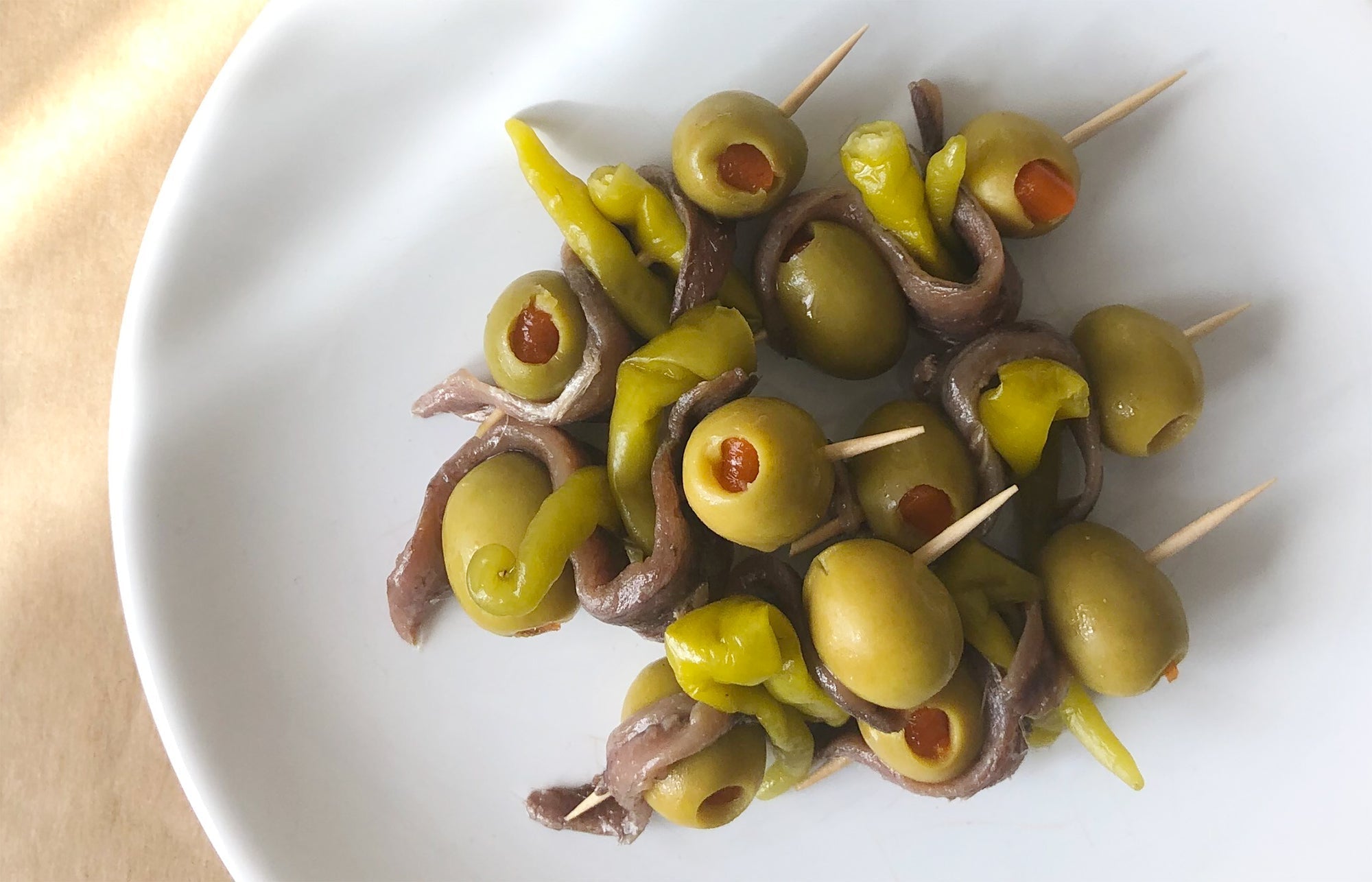 Pintxos Gilda Olive Pepper and Anchovy Skewers