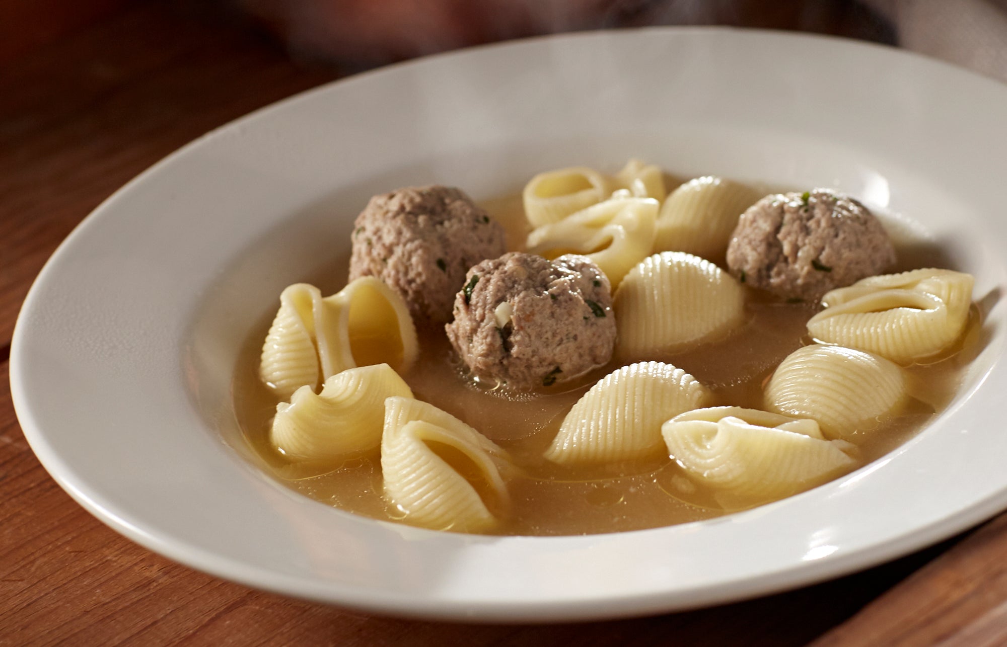 Shell Pasta and Meatball Soup