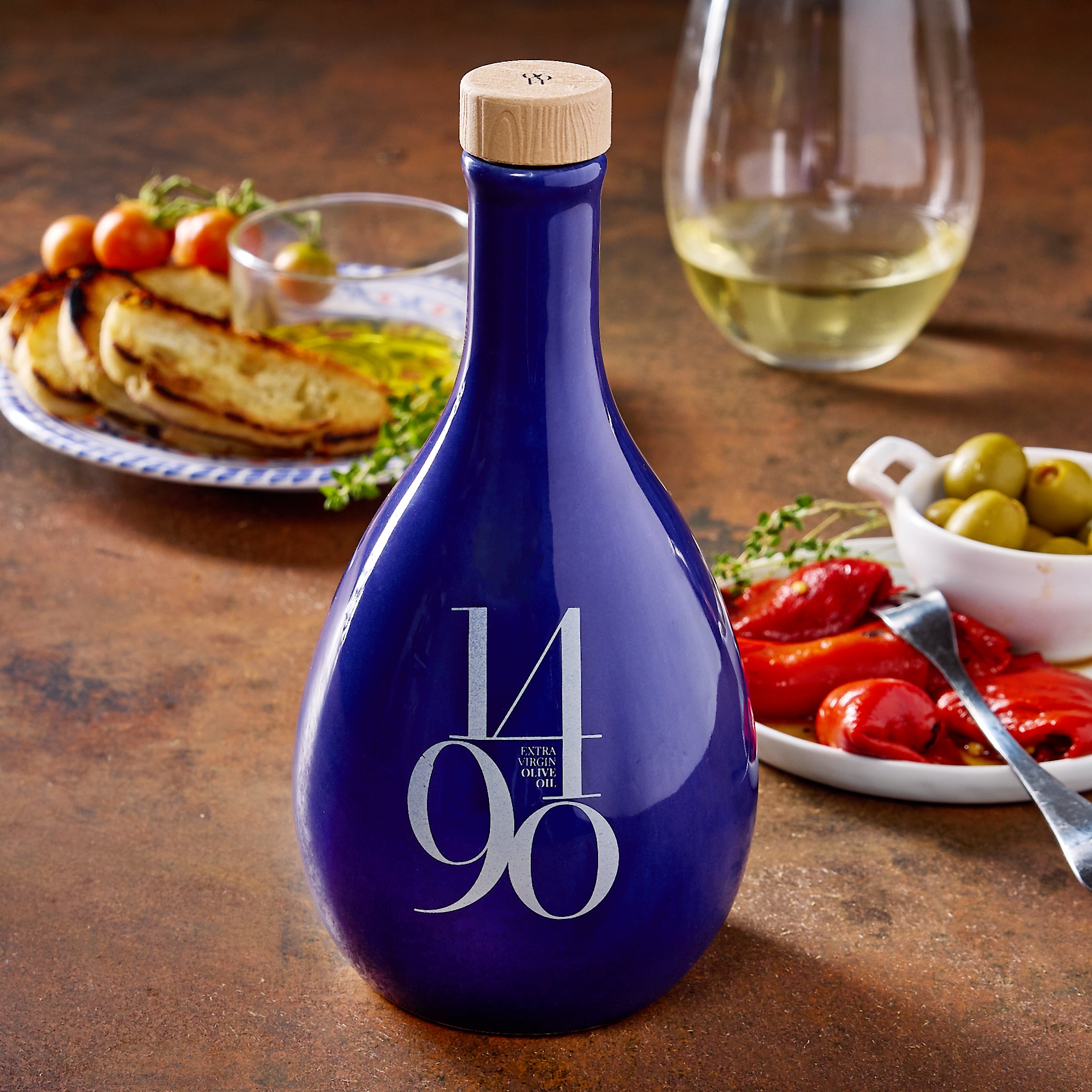 Shop Blue Jewel Bottle of EVOO by 1490 Online | La Tienda
