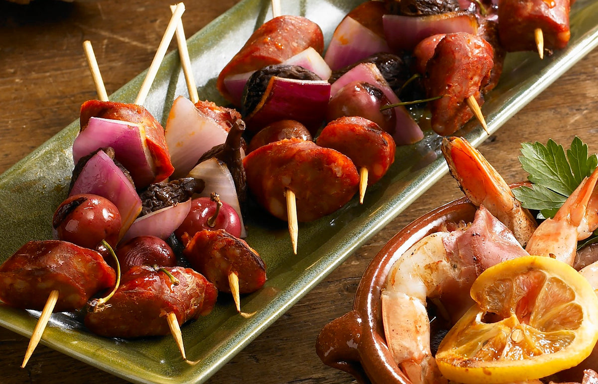 Grilled Chorizo Kebabs with Cherries and Figs