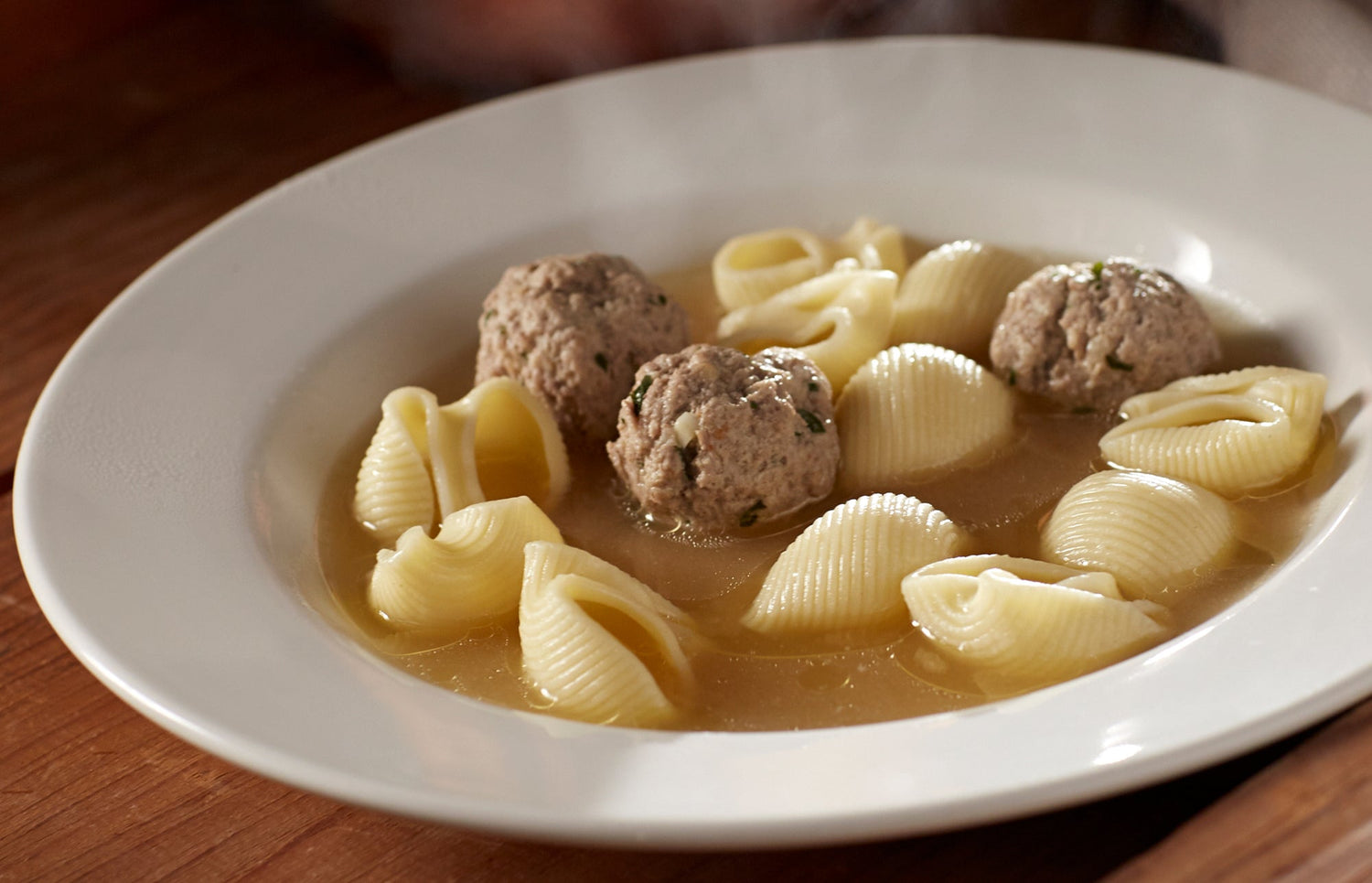 Shell Pasta and Meatball Soup
