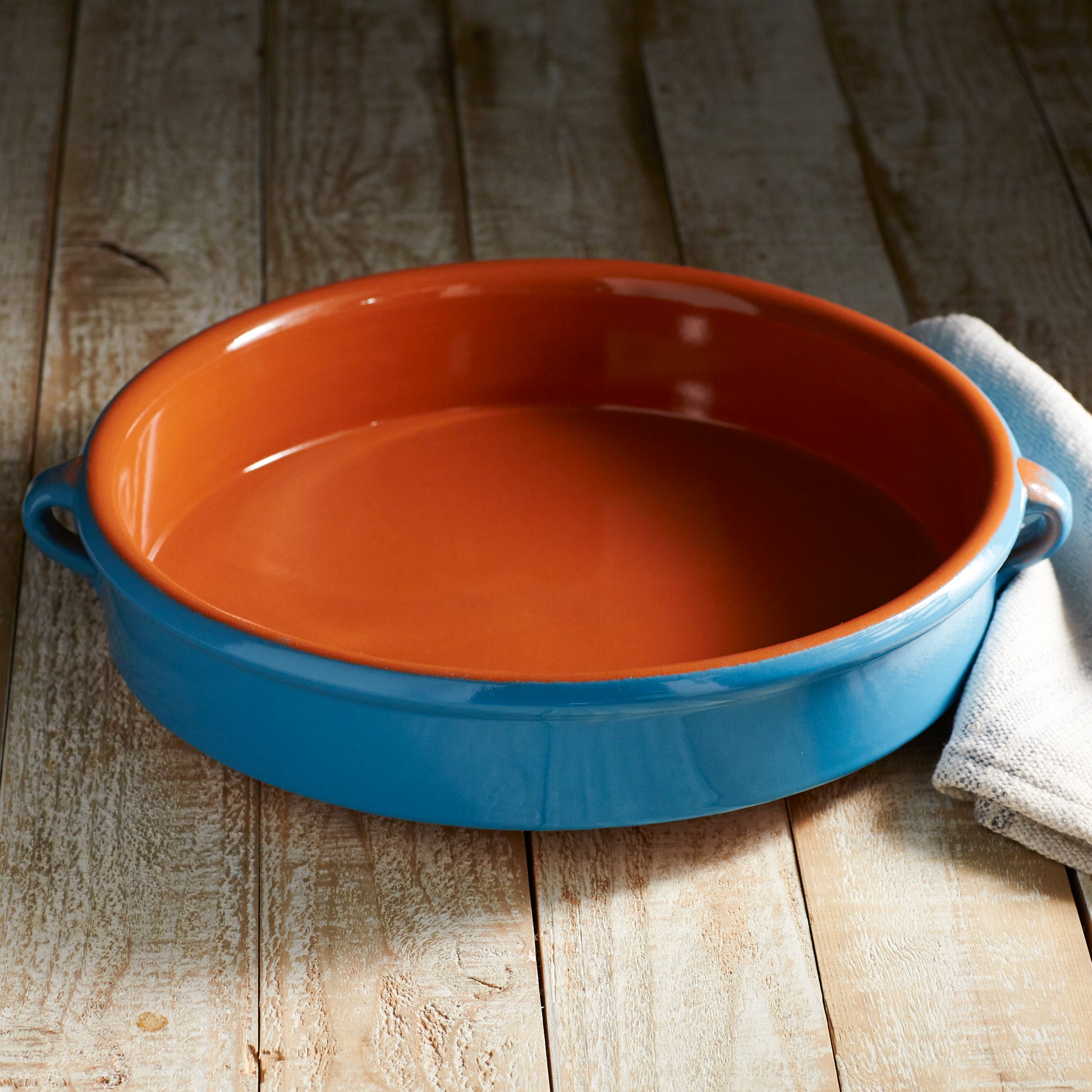 Mediterranean Blue Terra Cotta Cazuela - 12.8 Inches