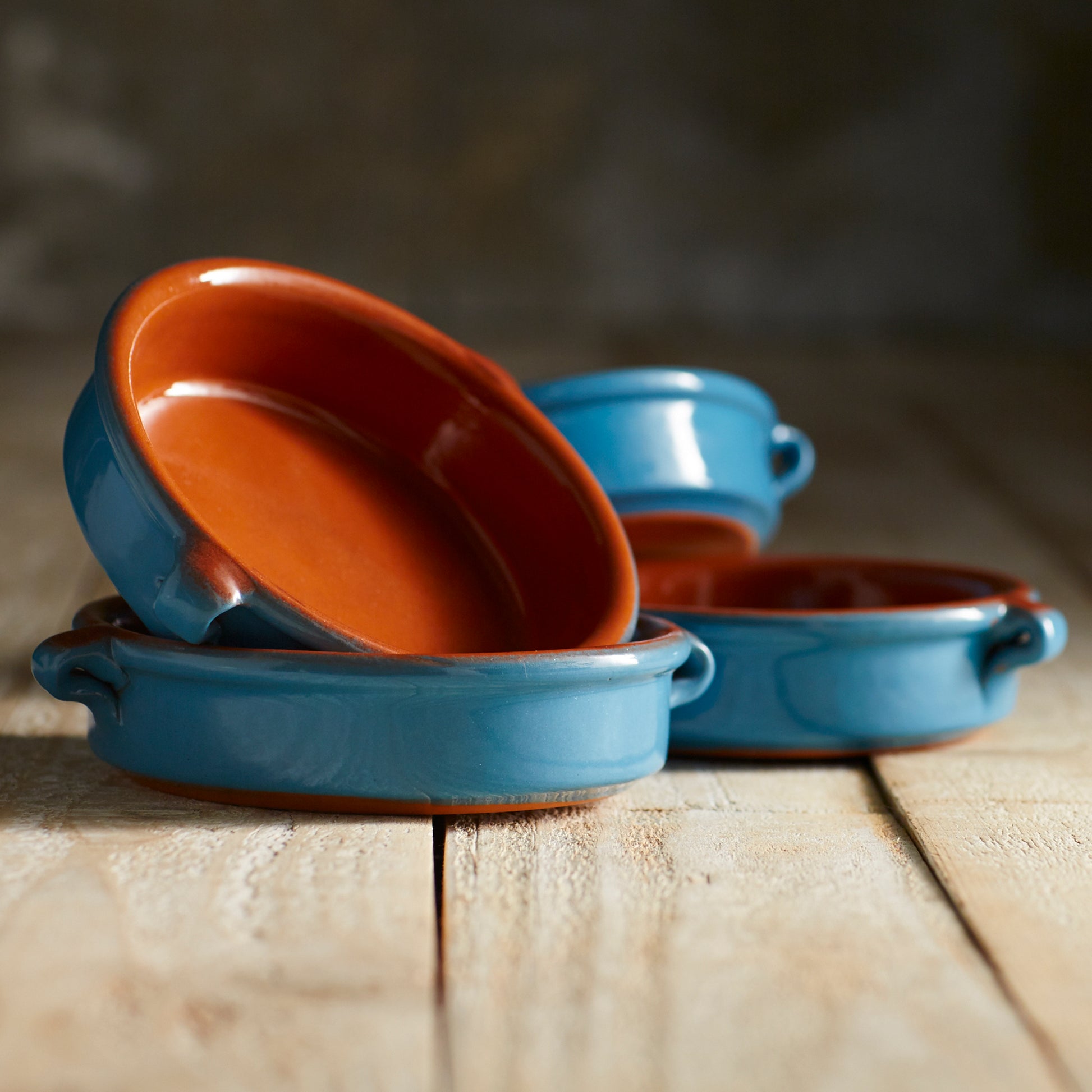 Mediterranean Blue Terra Cotta Cazuelas - 4.5 Inches (4 Dishes)