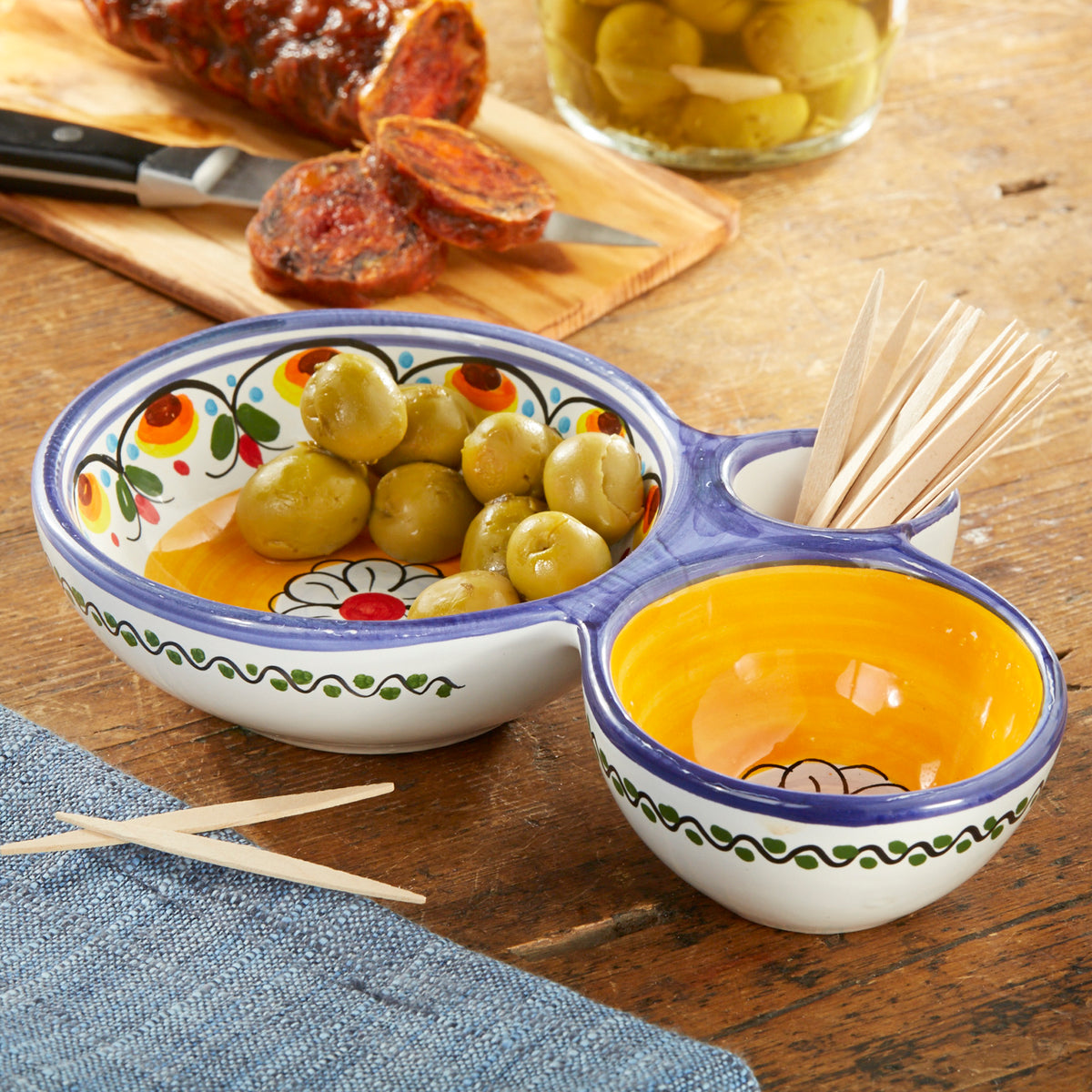 Blue and Yellow Ceramic Olive Dish