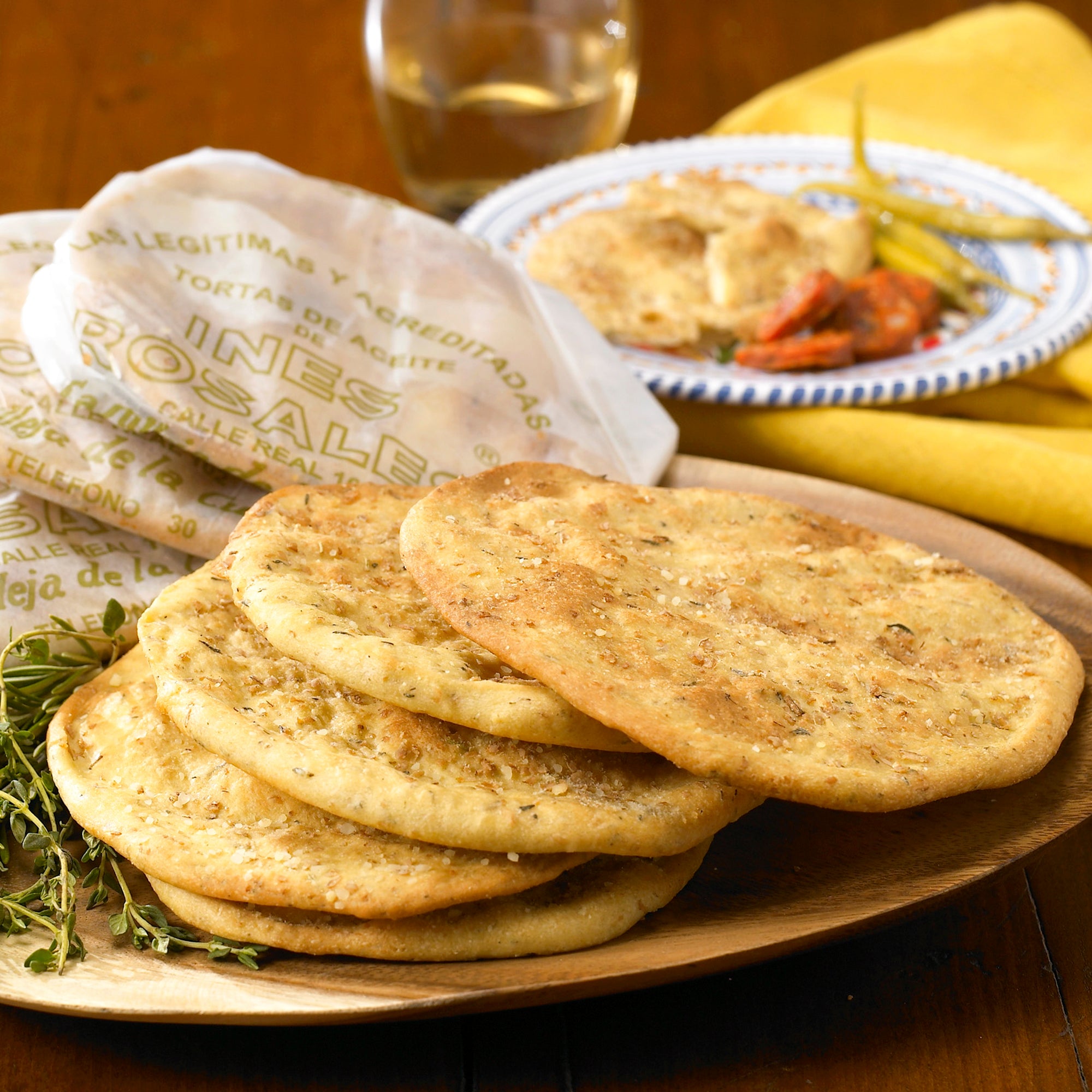 Photo of Rosemary and Thyme Tortas de Aceite Crisps displayed on a plate
