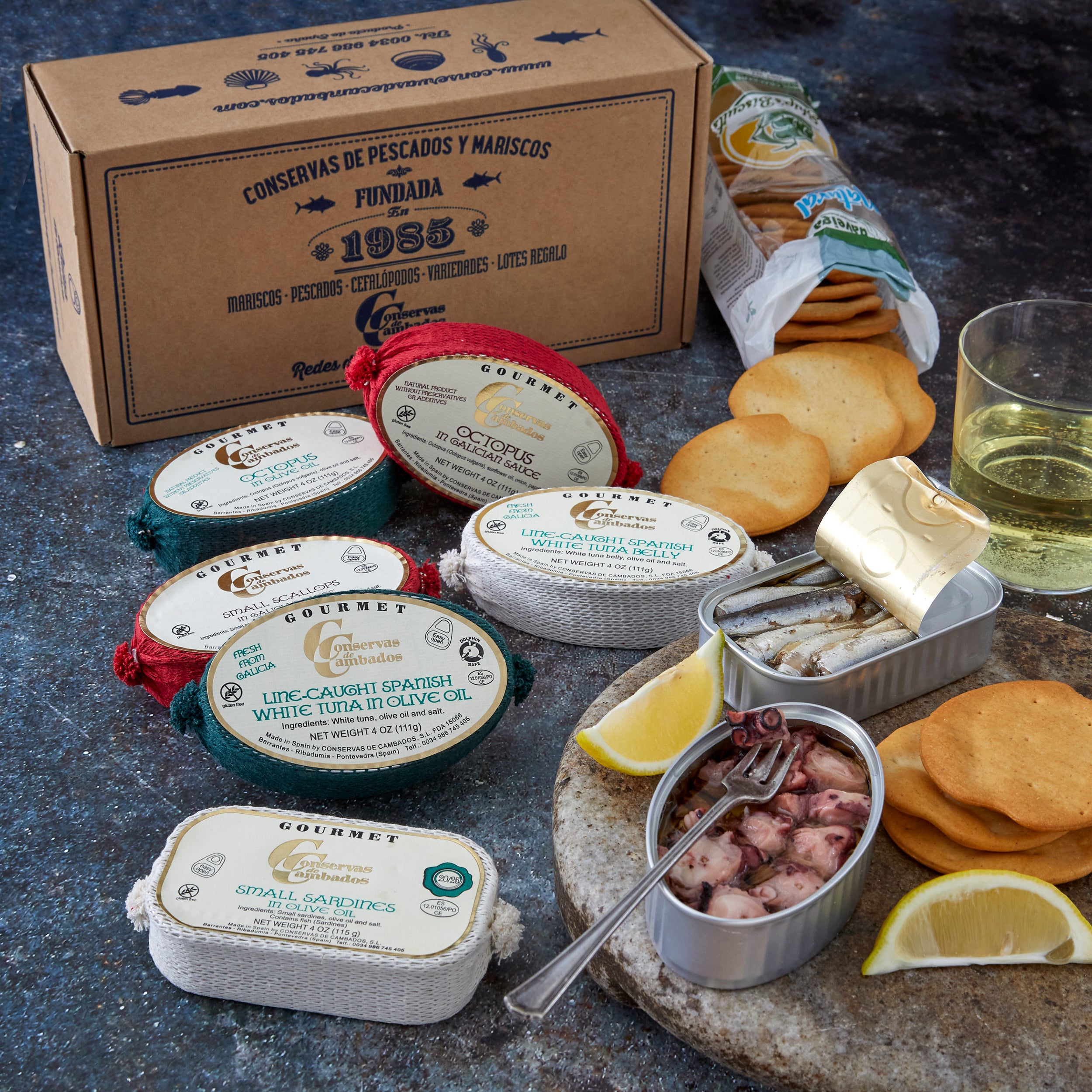 Seafood Sampler Box with Crackers by Conservas de Cambados - FREE SHIPPING!
