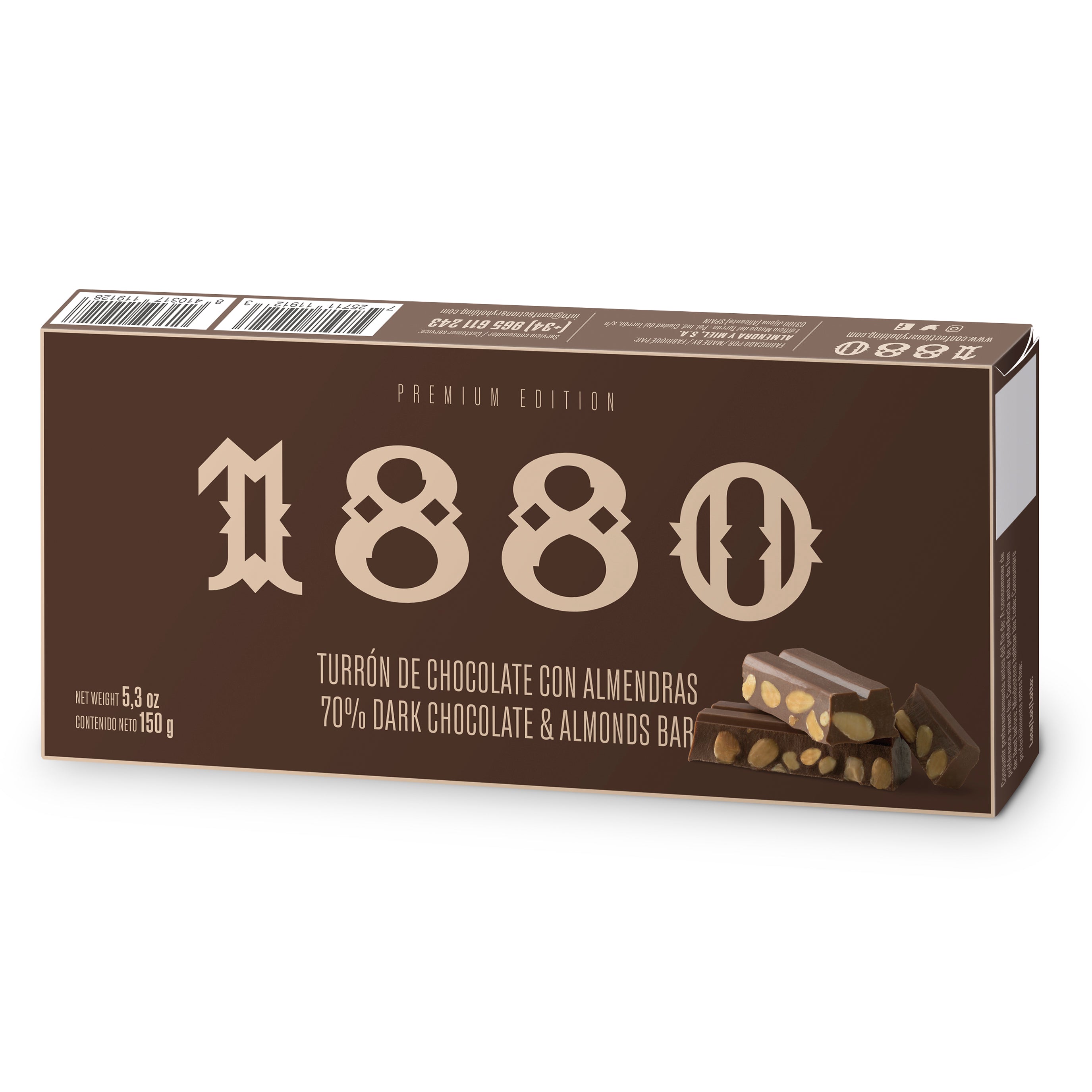 Dark Chocolate Turrón with Almonds by 1880 - 5.3 Ounces