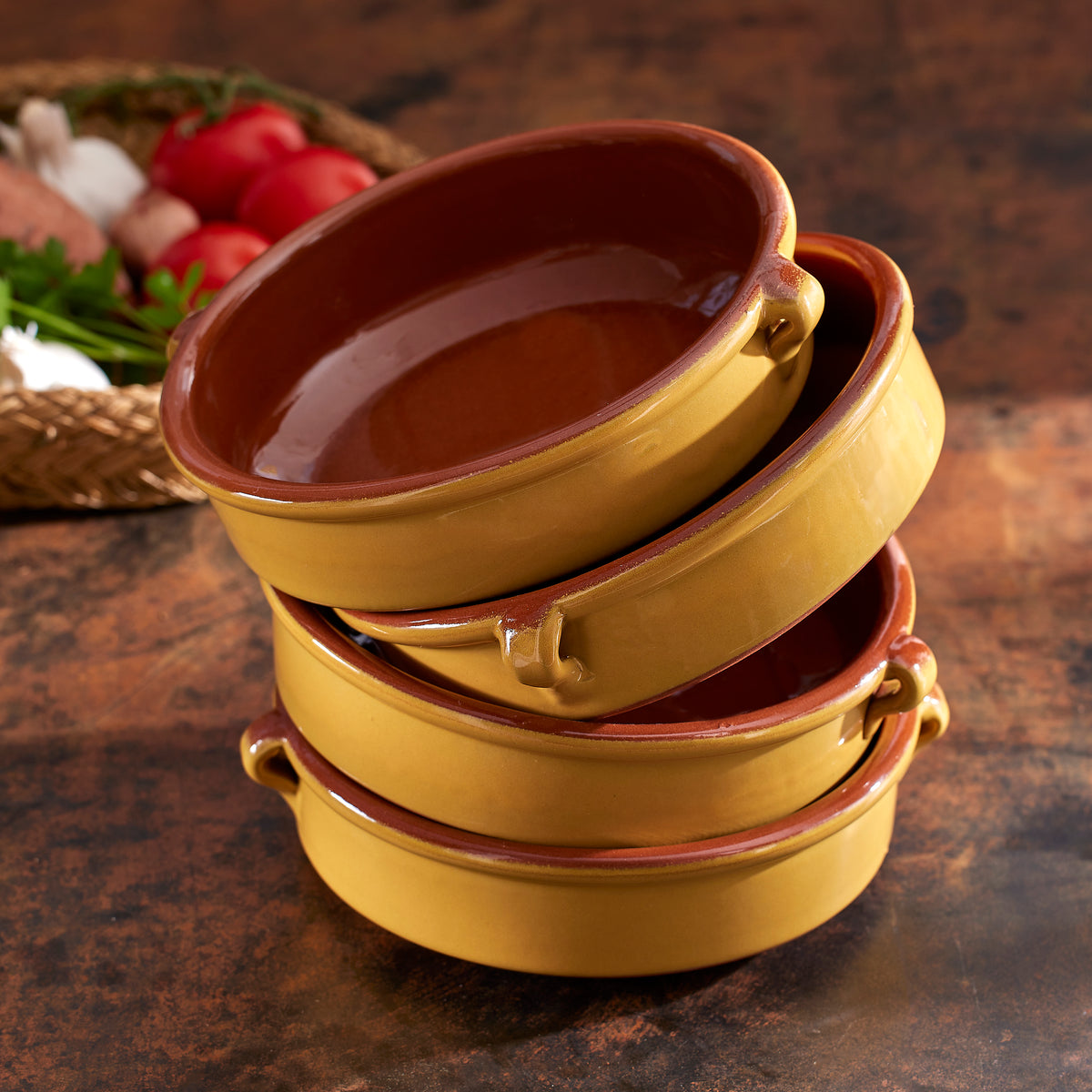 Sunflower Yellow Terra Cotta Cazuelas - 8 Inches (4 Dishes)