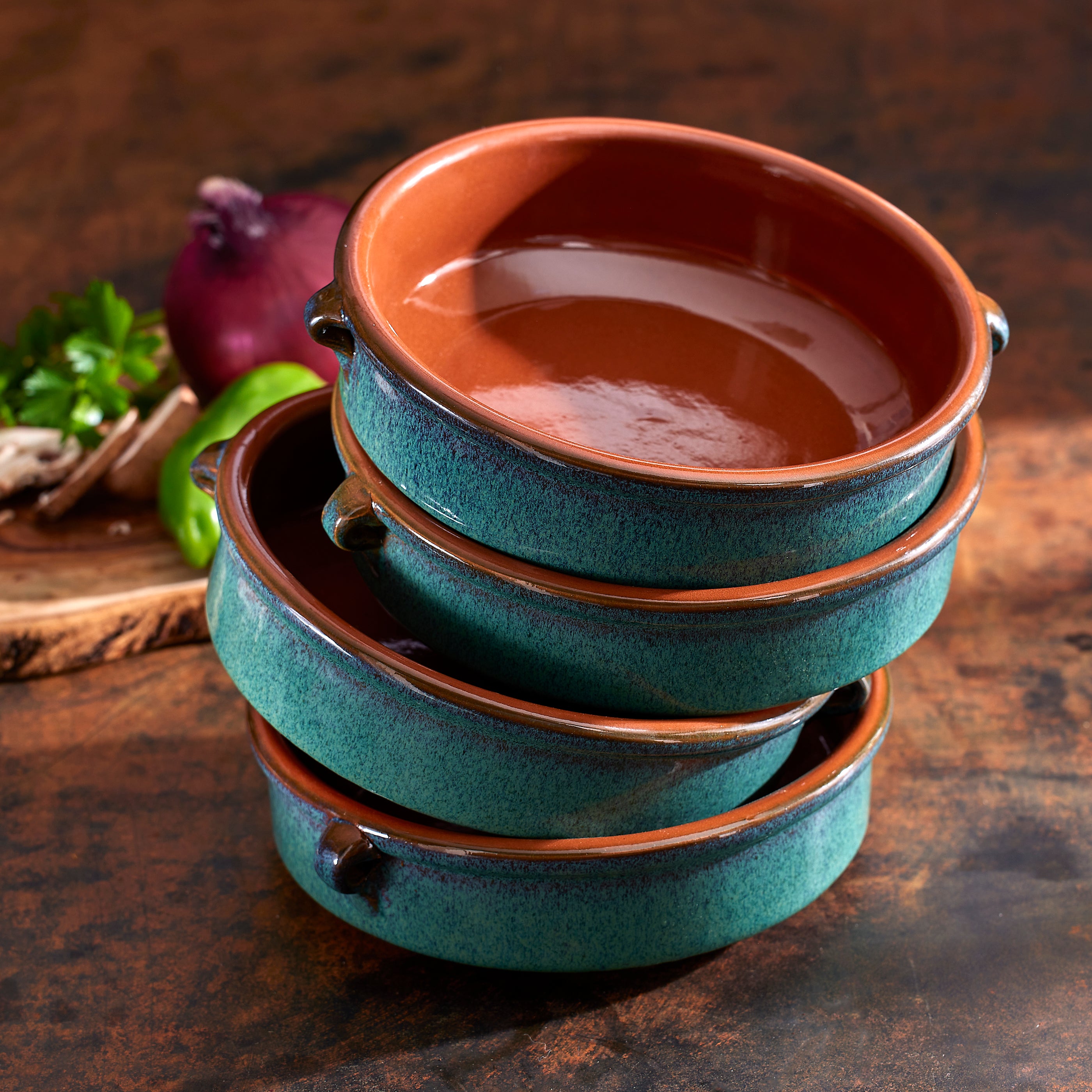 Emerald Green Terra Cotta Cazuelas - 8 Inches (4 Dishes)