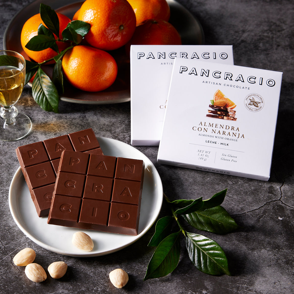 Milk Chocolate Bar with Almonds and Candied Orange by Pancracio