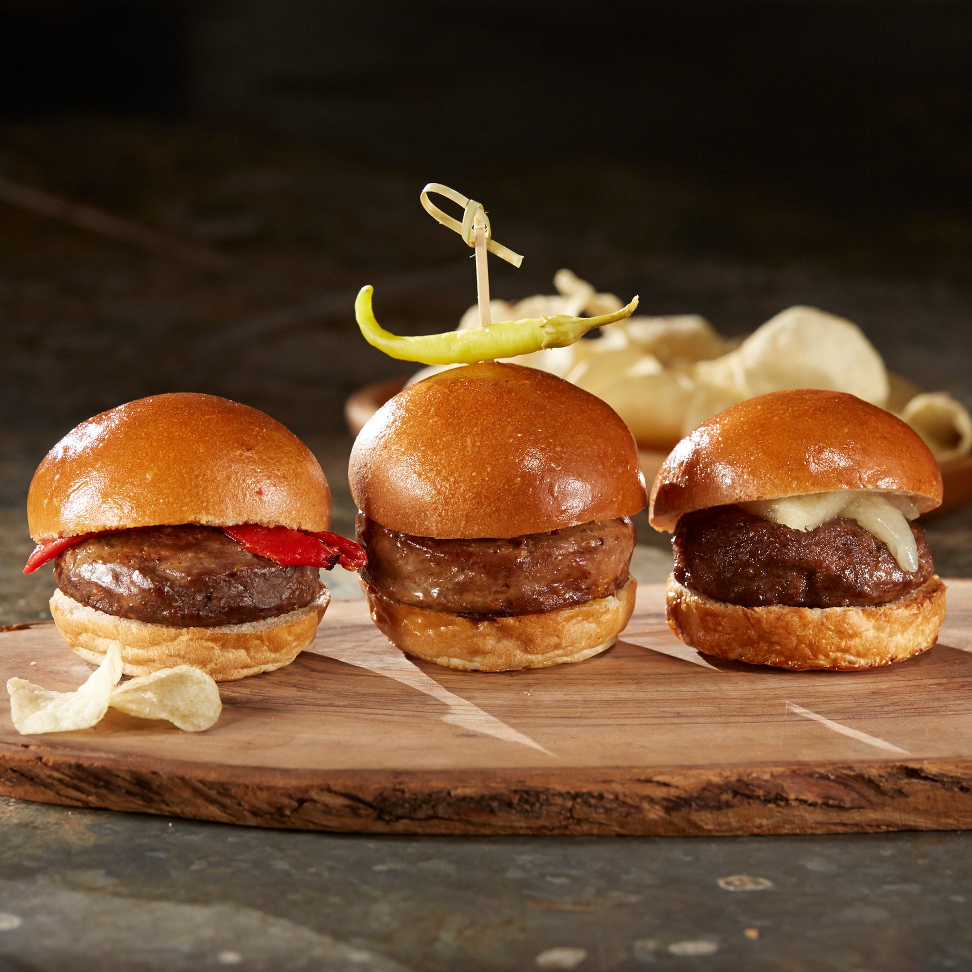 Photo of 3 sliders made with Texas Iberico Ground Iberico Pork