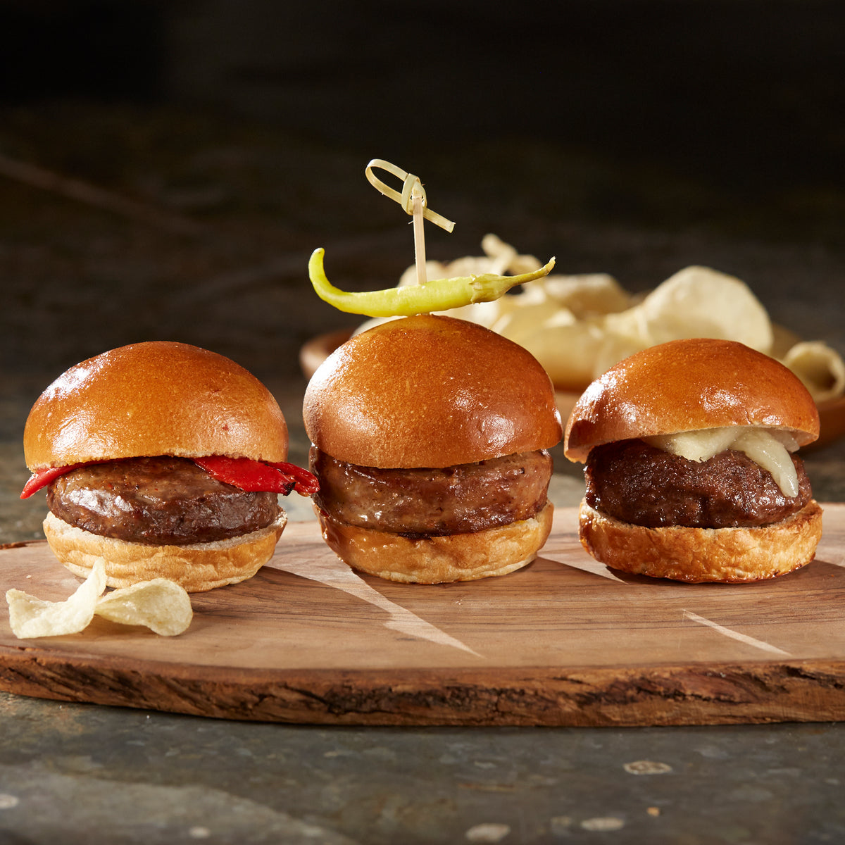 Photo of 3 sliders made with Texas Iberico Ground Iberico Pork